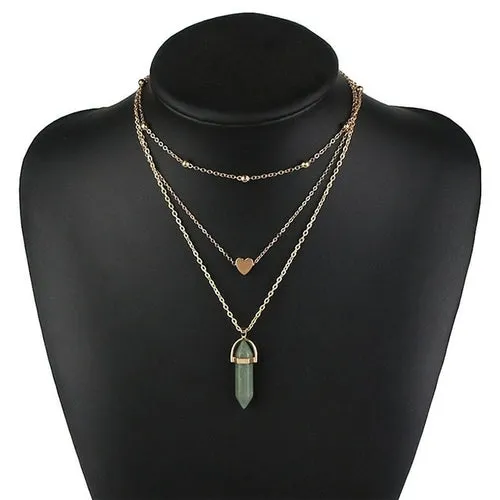 NEW Vintage Opal Stone Chokers Necklaces Fashion Multi Layer Crystal