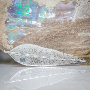 Opal on Eucalyptus Red Gum Leaf Silver Brooch