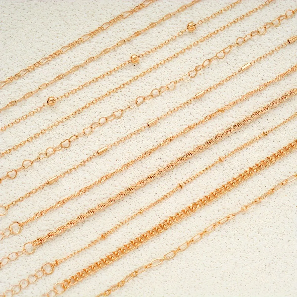 Pack of 11-Piece Simple Chain Twist Anklet Set