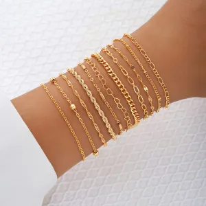 Pack of 11-Piece Simple Chain Twist Anklet Set