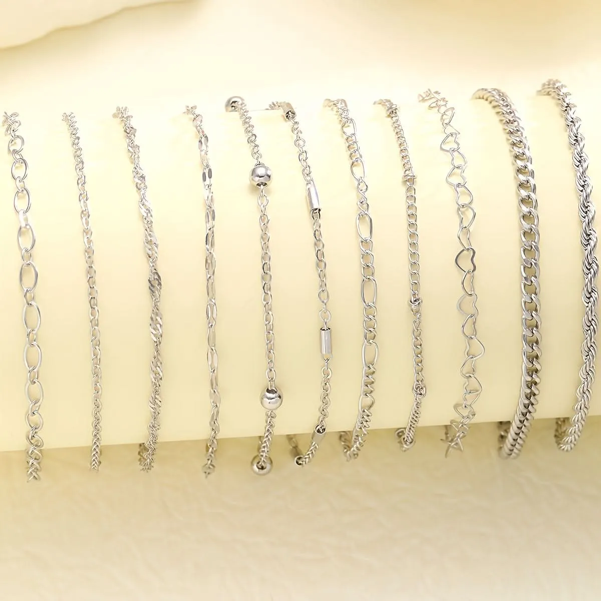 Pack of 11-Piece Simple Chain Twist Anklet Set