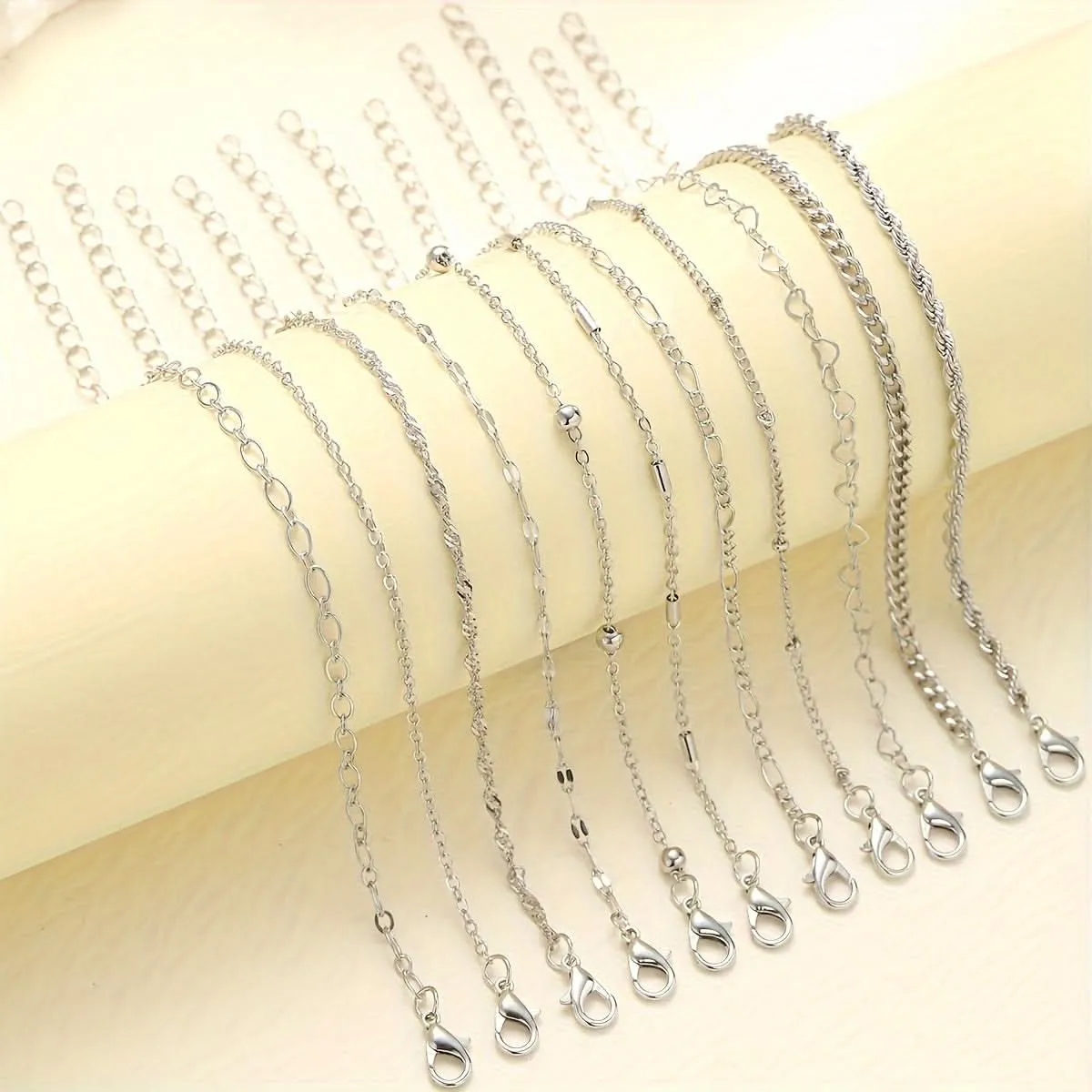 Pack of 11-Piece Simple Chain Twist Anklet Set