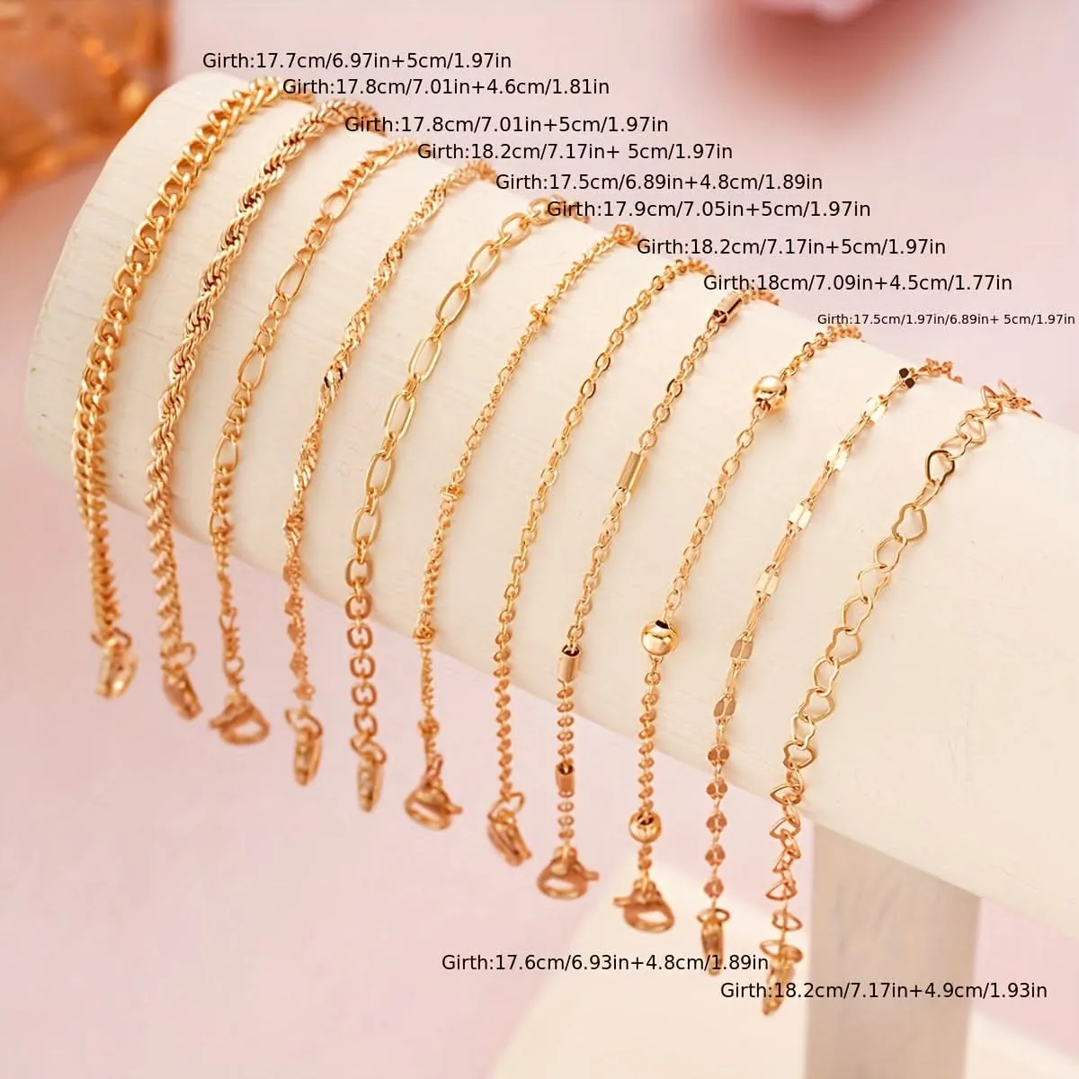 Pack of 11-Piece Simple Chain Twist Anklet Set