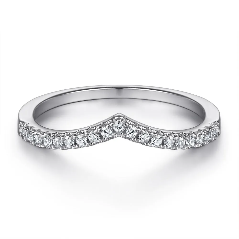Pear Drop Zircon Soleste Halo with V-shaped Silver Ring Set