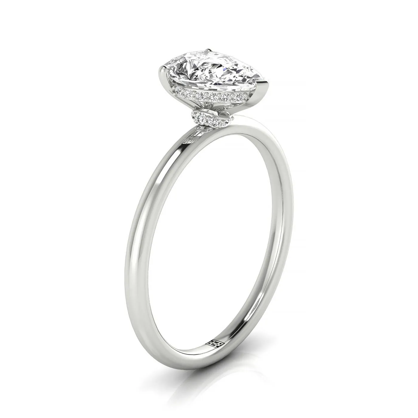 Plat Pear Double Hidden Halo Solitaire Engagement Ring With 25 Prong Set Round Diamonds