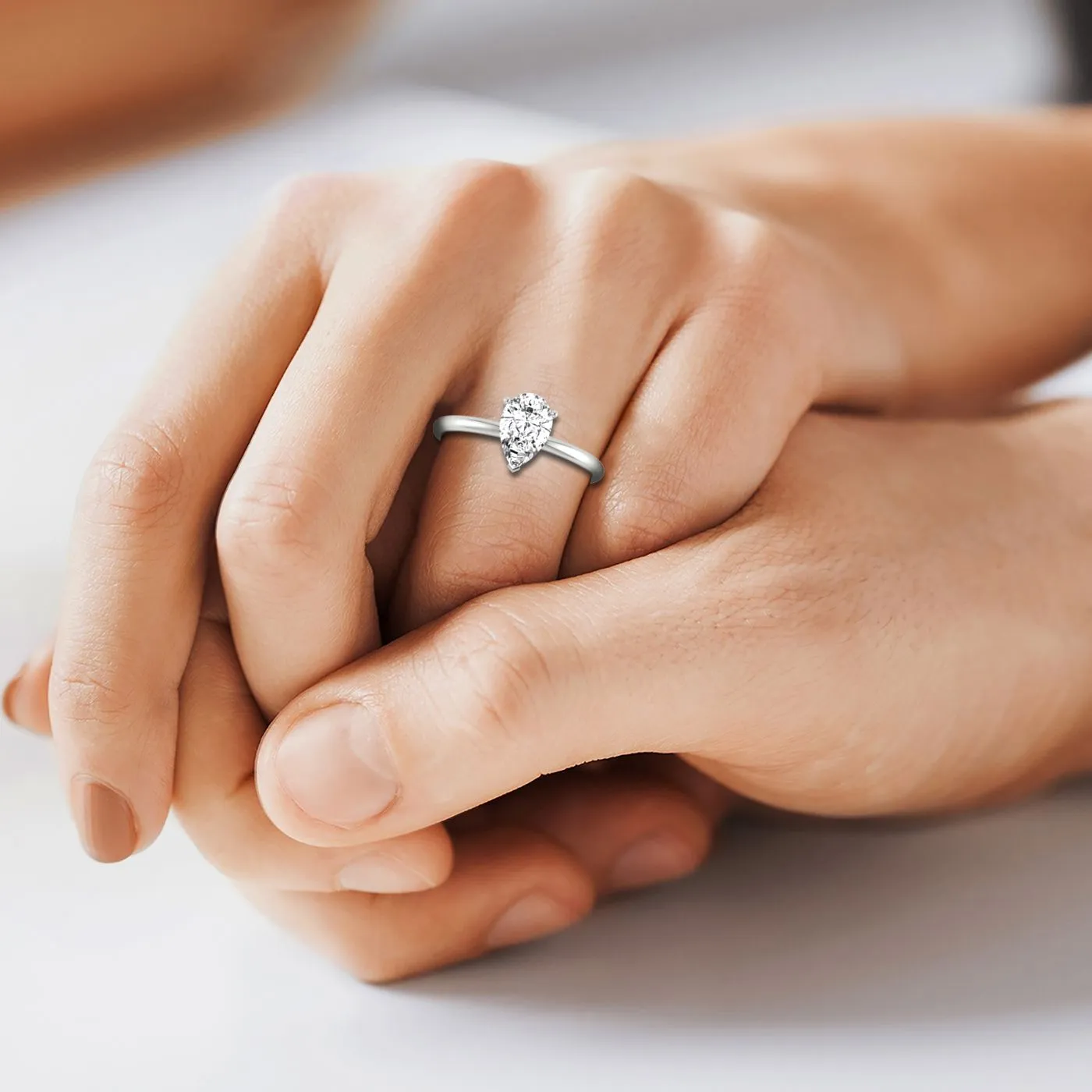 Plat Pear Double Hidden Halo Solitaire Engagement Ring With 25 Prong Set Round Diamonds