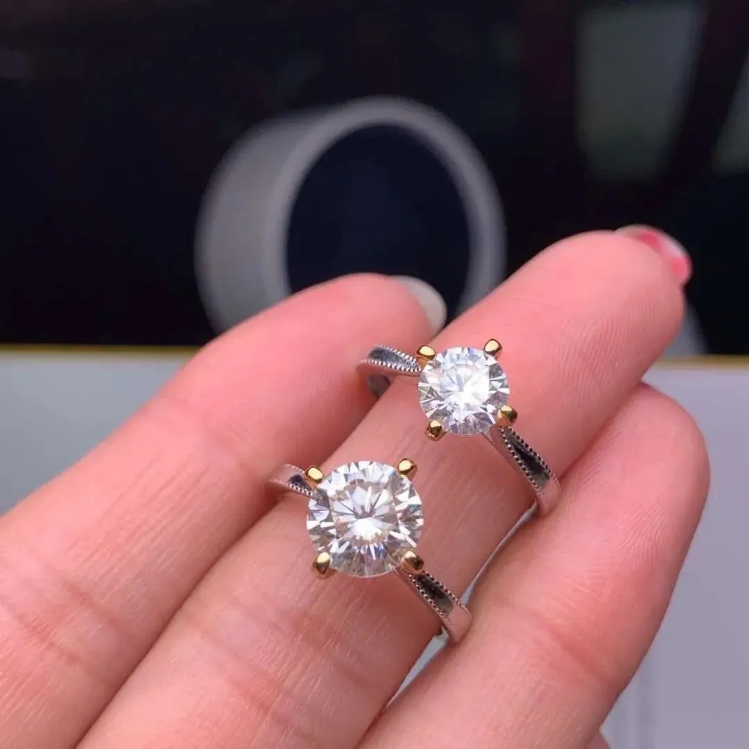 Resizable Gold Plated Silver Solitaire Moissanite Ring 1ct