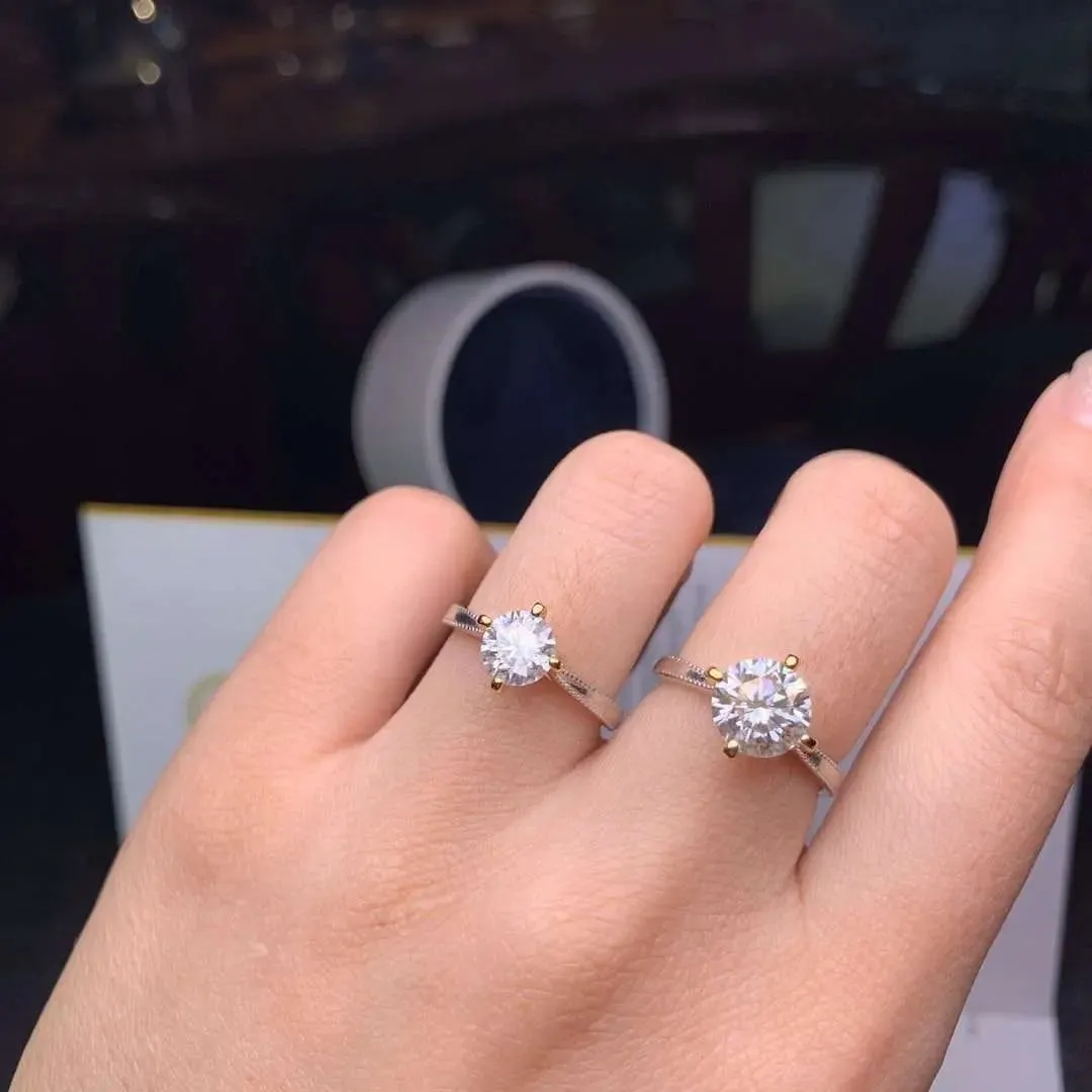 Resizable Gold Plated Silver Solitaire Moissanite Ring 1ct