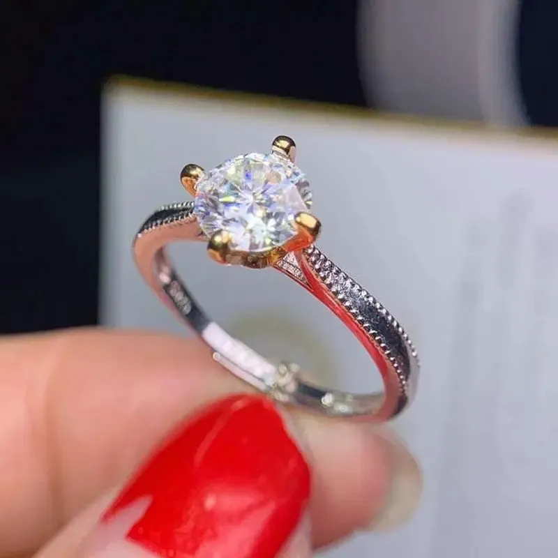 Resizable Gold Plated Silver Solitaire Moissanite Ring 1ct