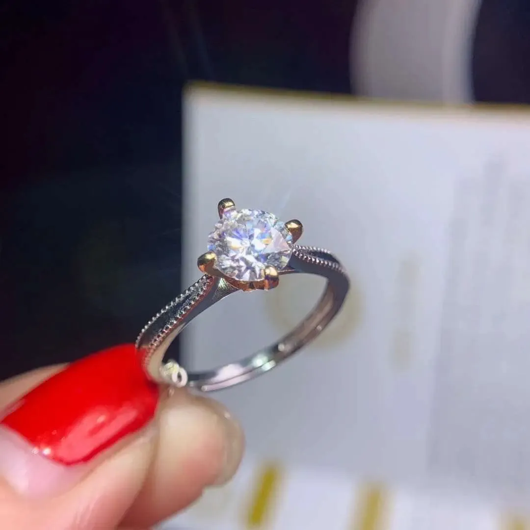 Resizable Gold Plated Silver Solitaire Moissanite Ring 1ct