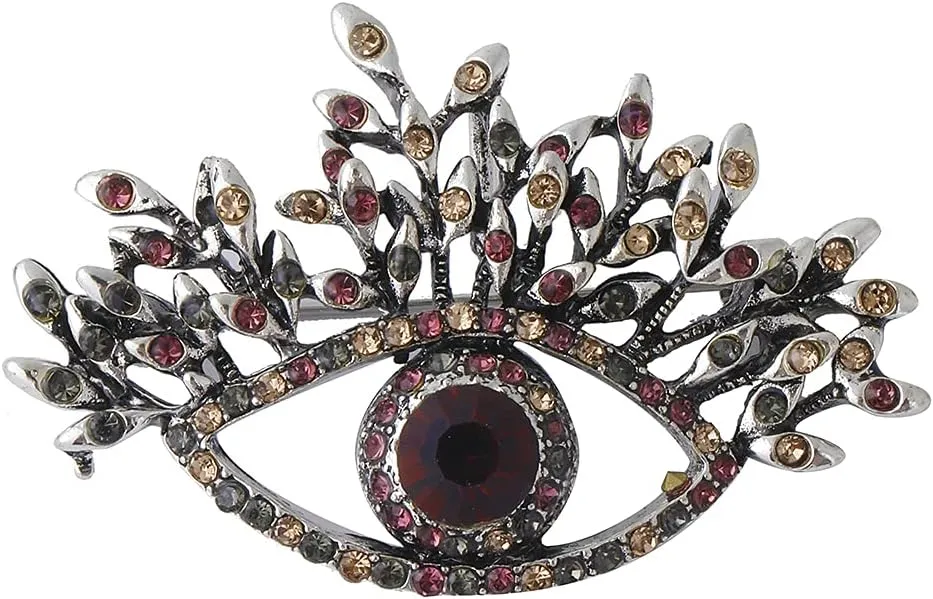 Retro Evil Eyes Brooch Fashion Unique Crystal Leaf Abstract Eyes Brooches Pin for Women Girls Jewelry Gift