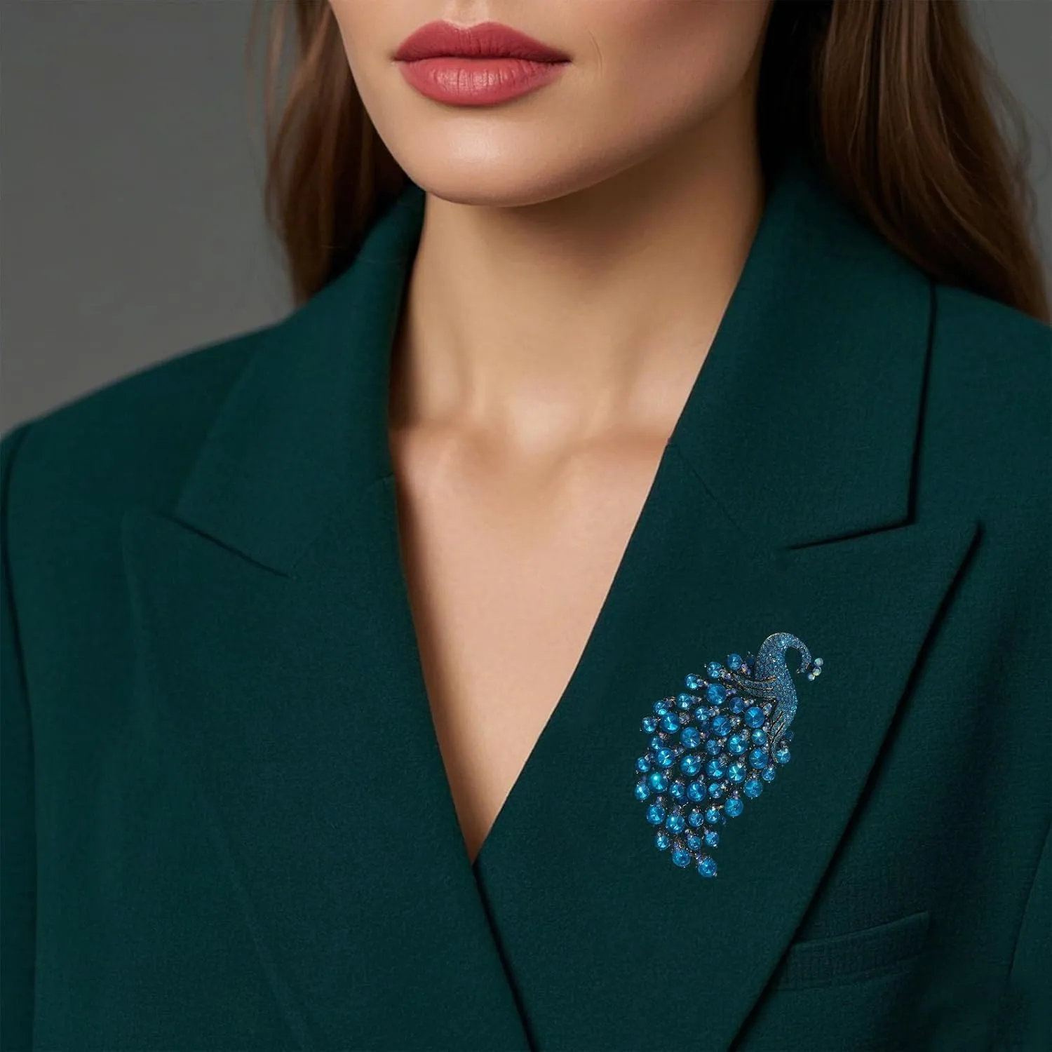 Rhinestone Peacock Brooch Pin for Women Girls Crystal Bird Animal Brooches Lapel Pins Dress Accessories Wedding Mother's Day Birthday Jewelry Gift