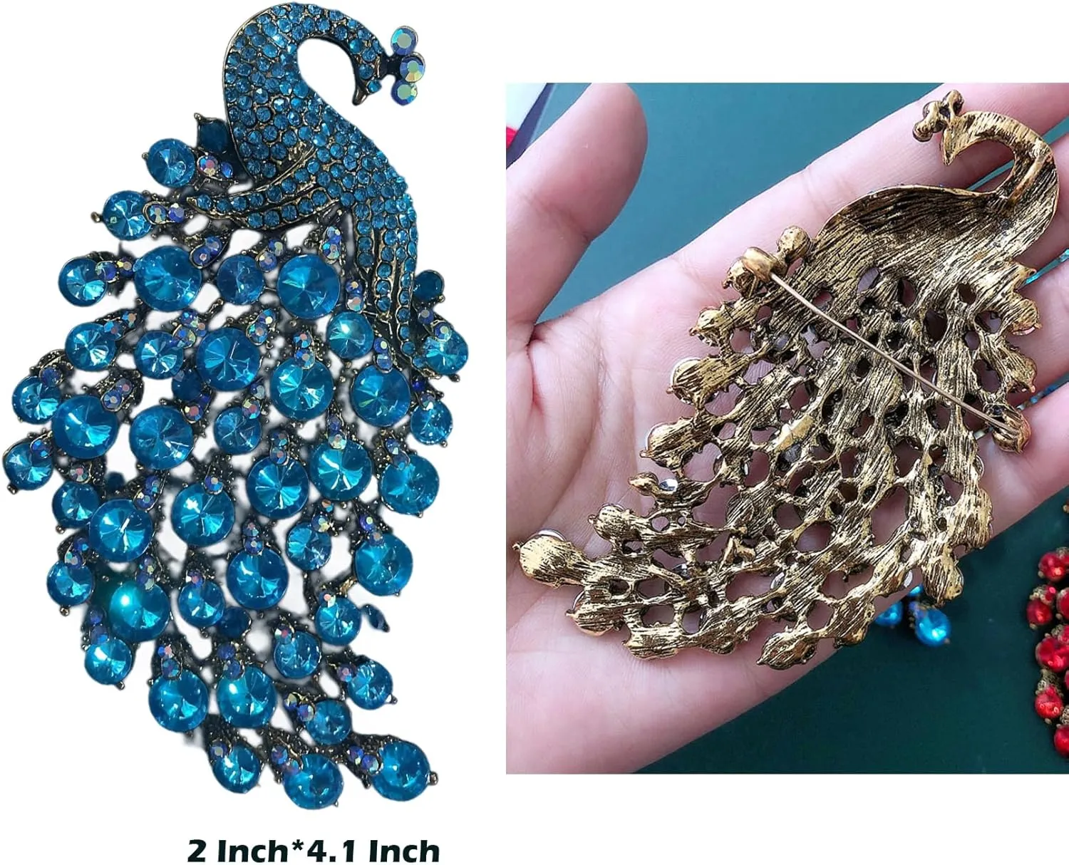 Rhinestone Peacock Brooch Pin for Women Girls Crystal Bird Animal Brooches Lapel Pins Dress Accessories Wedding Mother's Day Birthday Jewelry Gift