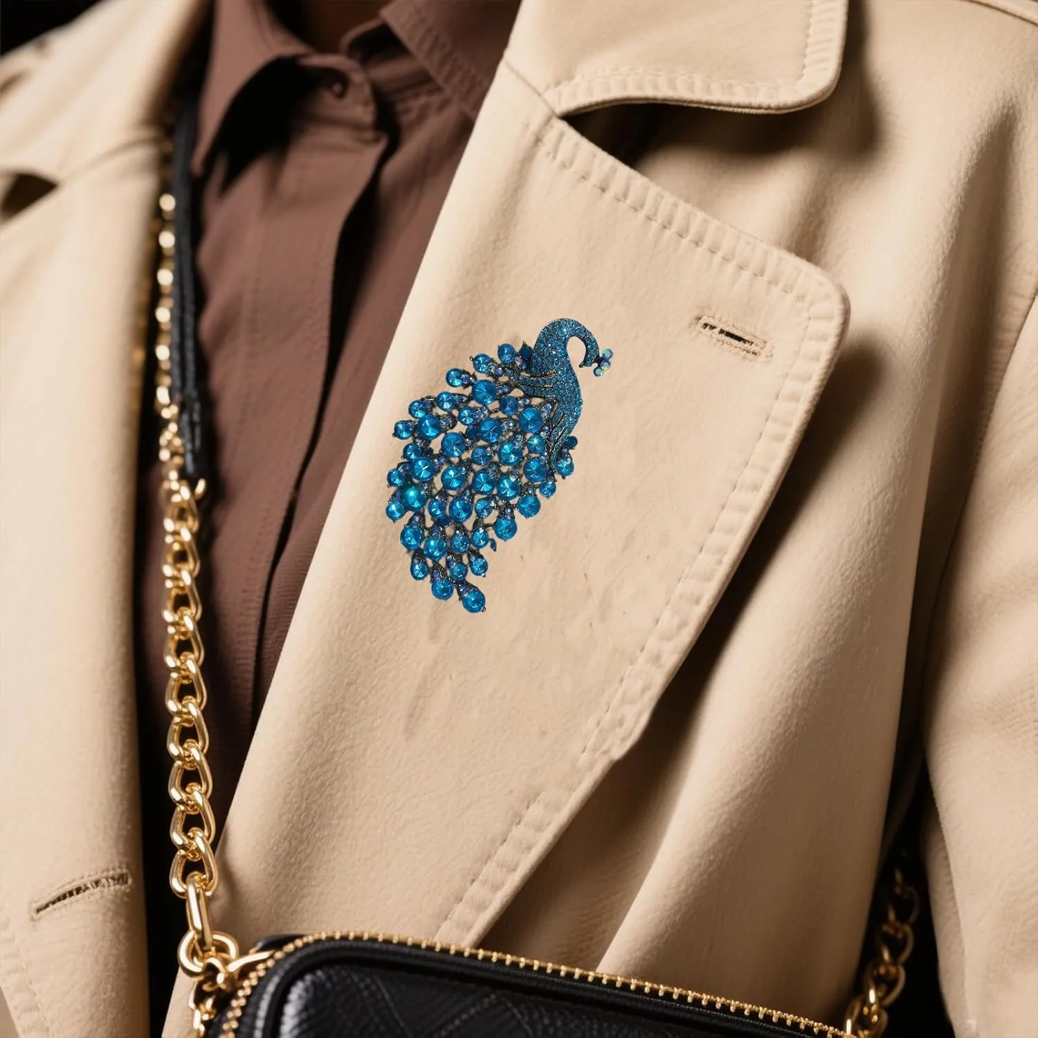 Rhinestone Peacock Brooch Pin for Women Girls Crystal Bird Animal Brooches Lapel Pins Dress Accessories Wedding Mother's Day Birthday Jewelry Gift