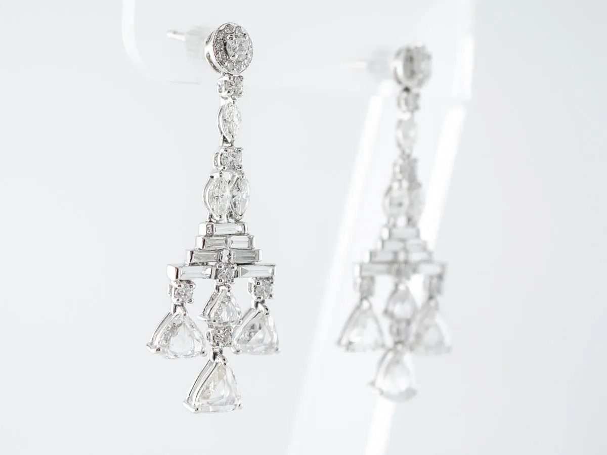 **RTV 1/17/19**Earrings Modern 5.86 Rose Cut, Baguette Cut, Marquise Cut, Single Cut & Round Brilliant Cut Diamonds in 18K White Gold