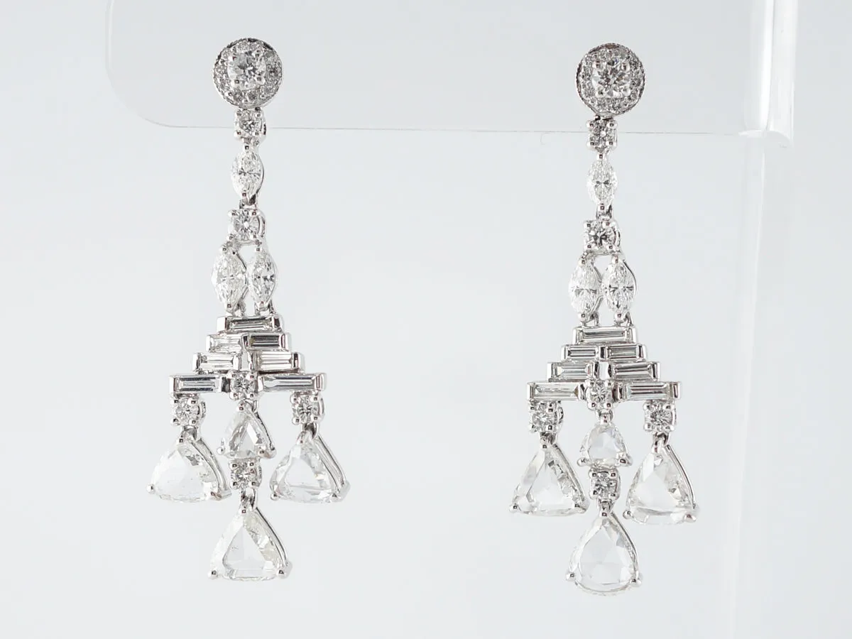 **RTV 1/17/19**Earrings Modern 5.86 Rose Cut, Baguette Cut, Marquise Cut, Single Cut & Round Brilliant Cut Diamonds in 18K White Gold