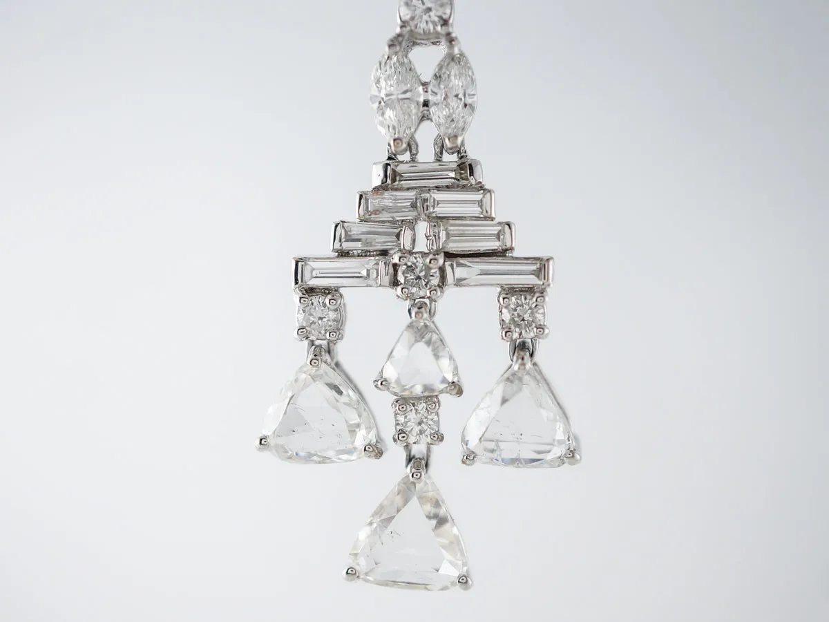 **RTV 1/17/19**Earrings Modern 5.86 Rose Cut, Baguette Cut, Marquise Cut, Single Cut & Round Brilliant Cut Diamonds in 18K White Gold