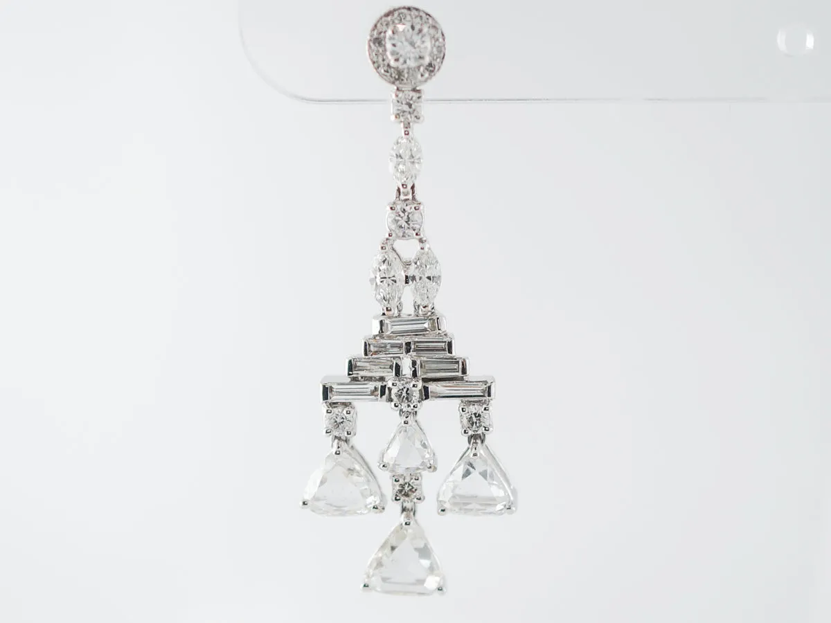 **RTV 1/17/19**Earrings Modern 5.86 Rose Cut, Baguette Cut, Marquise Cut, Single Cut & Round Brilliant Cut Diamonds in 18K White Gold