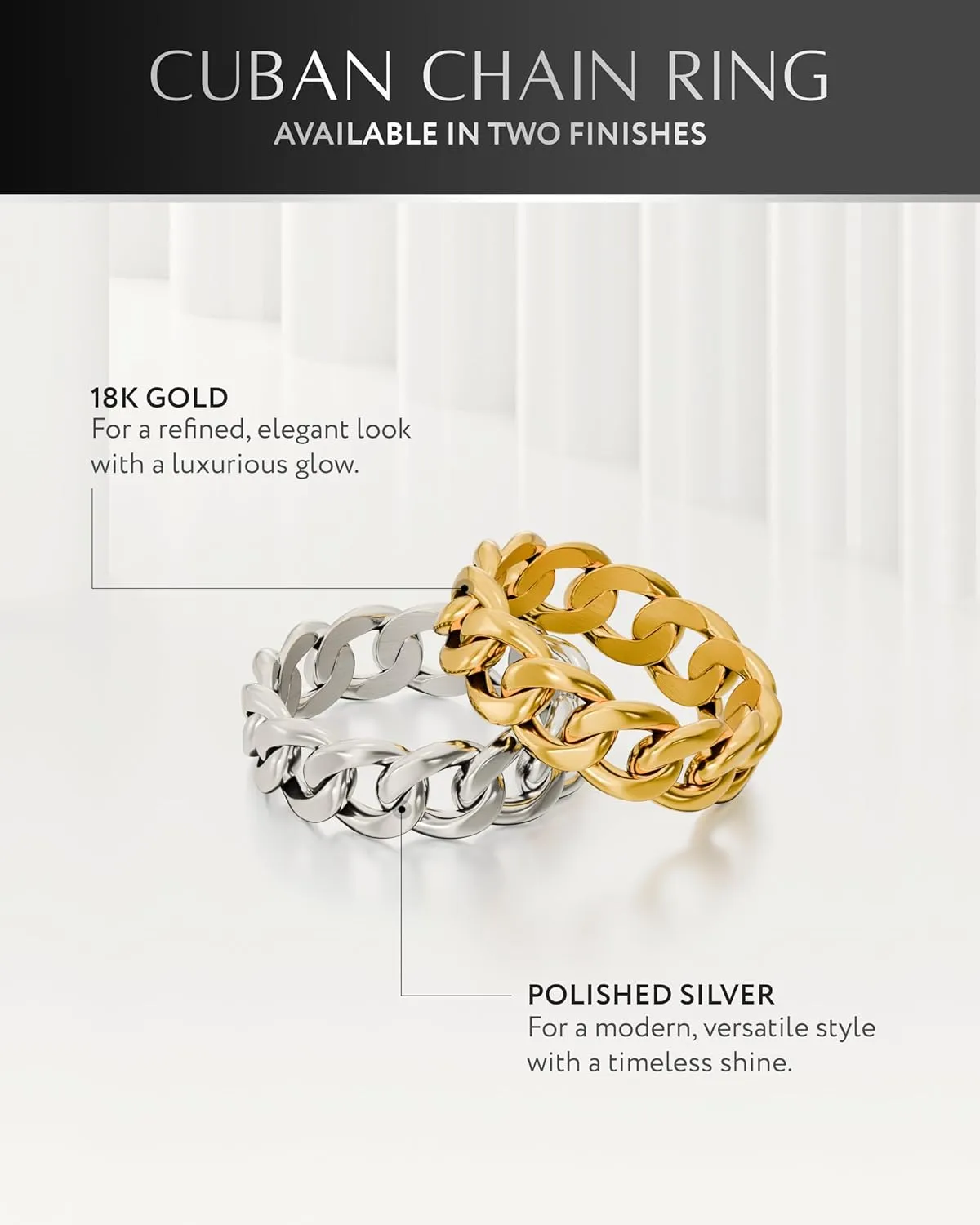 RTZN Cuban Link Ring for Men  6MM Premium Stainless Steel Gold/Silver Chain Ring for Men and Women  100% Waterproof & Non-Tarnish Mens Chain Link Rings (Size: 6-12)