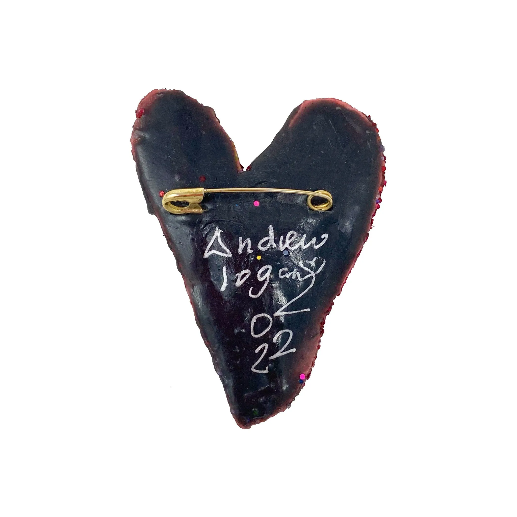 RUBY RED AND BRASS BEADED HEART