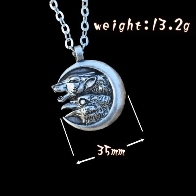 Sanlan Odin Wolf And Raven Winged Pendant Necklace Animal Moon Necklaces Male Jewelry Gifts Choker 1pcs