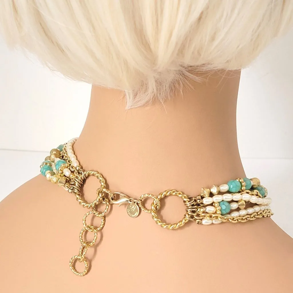 Sarah Coventry Faux Pearl and Sea Green Beaded Torsade Choker