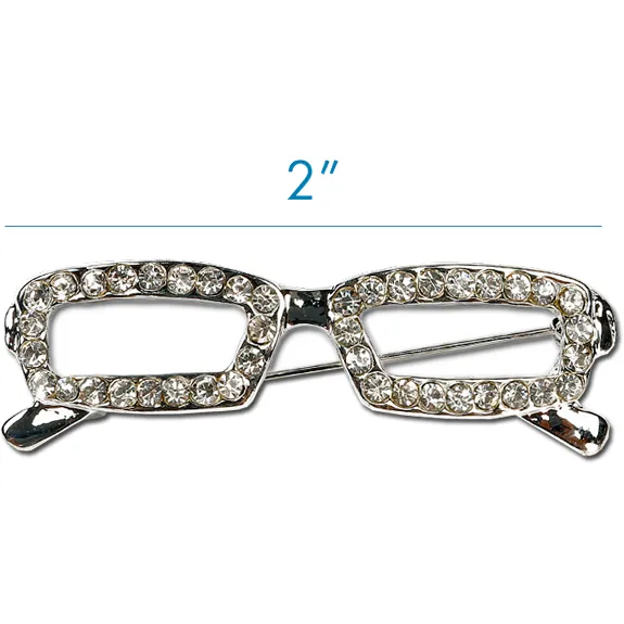 Silver Glasses with Rhinestones Fashion Pin