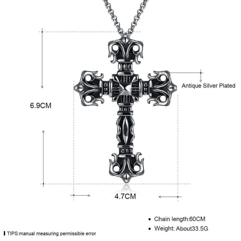 Silver Men's Pendant Necklace Classic Cross Prayer Christ Stainless Steel Men Women Free Chain