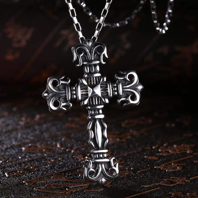 Silver Men's Pendant Necklace Classic Cross Prayer Christ Stainless Steel Men Women Free Chain
