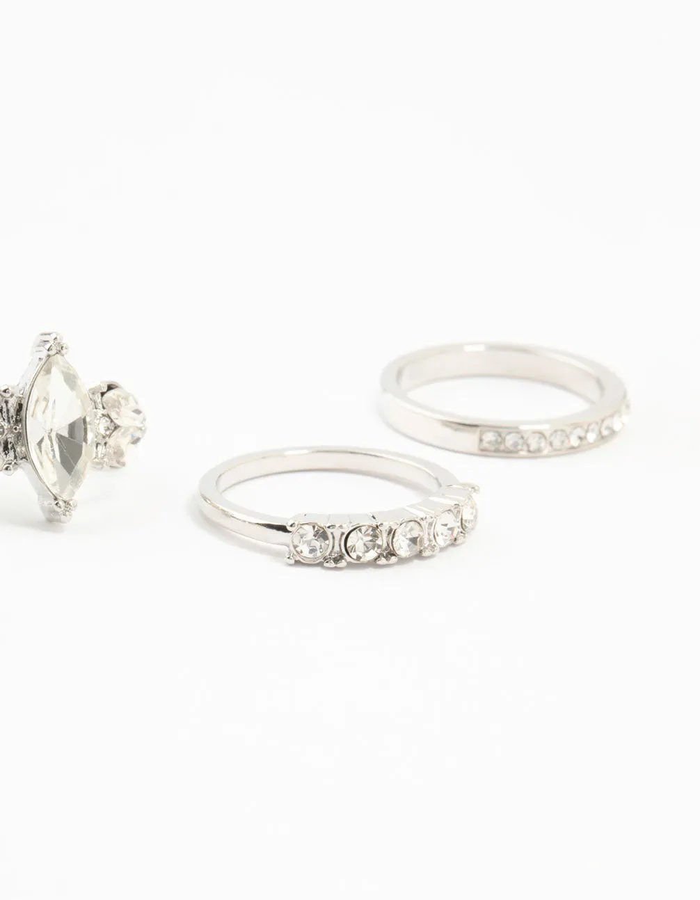 Silver Mixed Diamante Rings 5-Pack