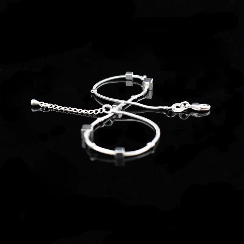 Silver Sterling Square Foot Chain Anklet For Women
