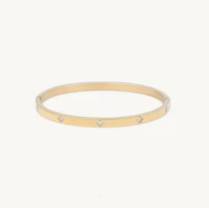 Slim Clover Zirconia Hinged Bangle Bracelet