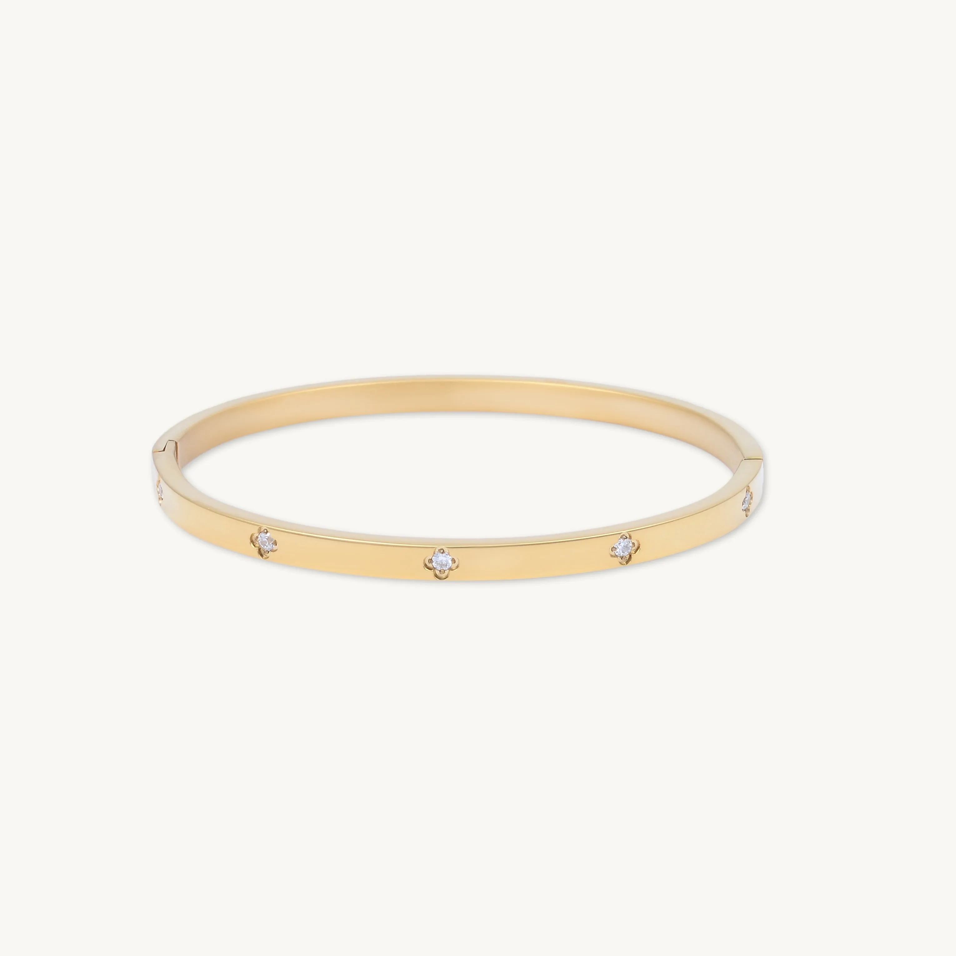 Slim Clover Zirconia Hinged Bangle Bracelet