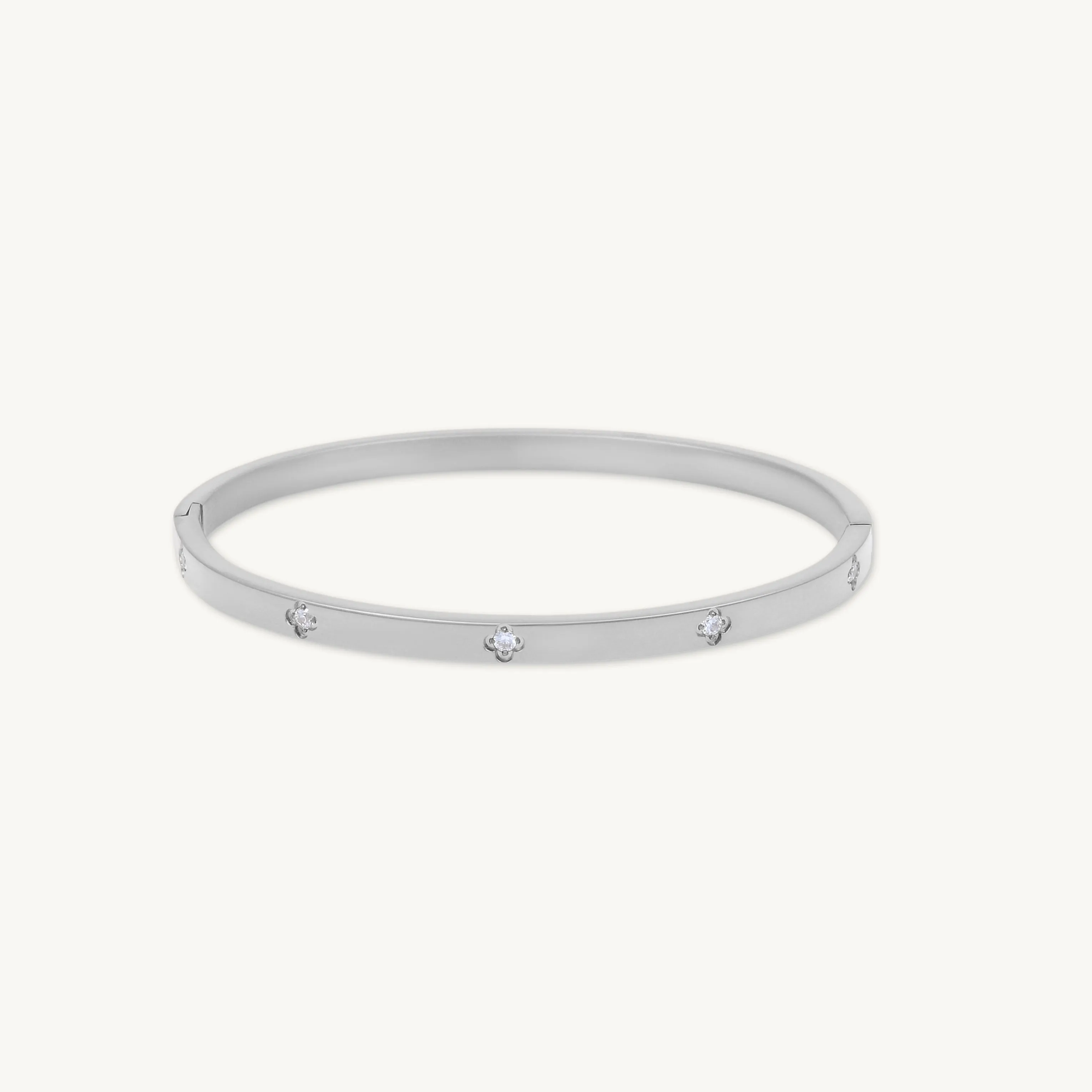 Slim Clover Zirconia Hinged Bangle Bracelet