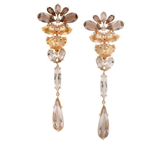 Smokey Quartz Citrine Diamond Yellow Gold Drop Earrings