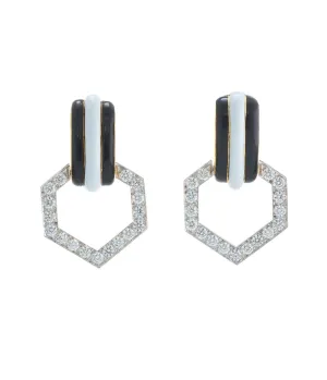 Stella Stripe Earrings, Black and White Enamel