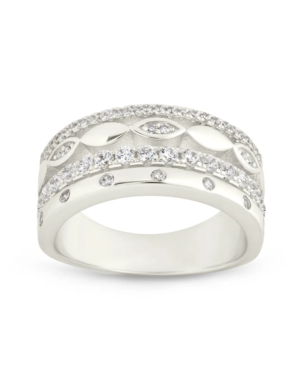 Sterling Silver Clarke CZ Stacked Evil Eye Ring