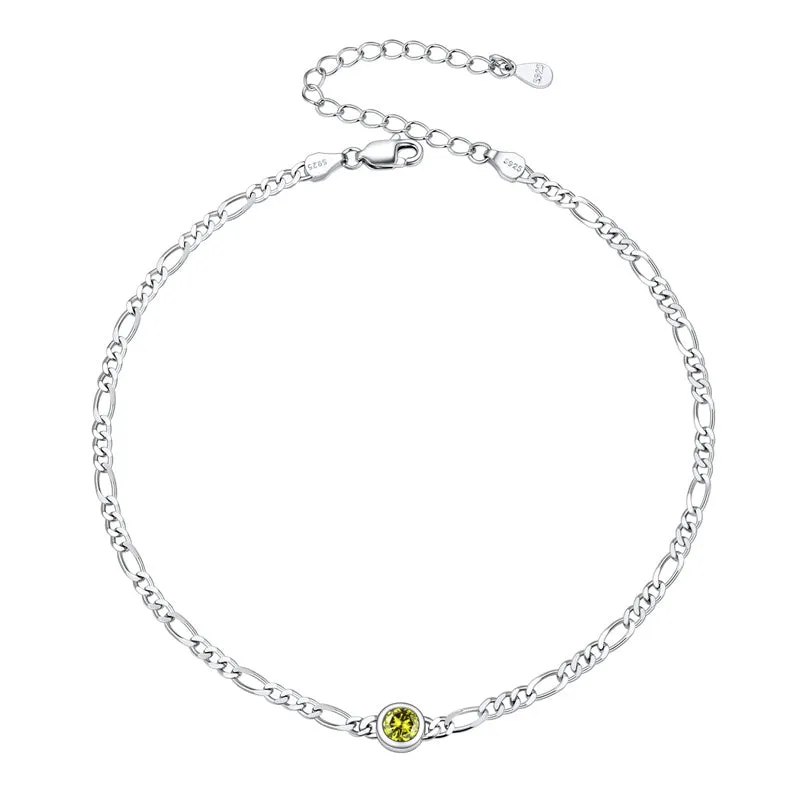 Sterling Silver Diamond Cut 3mm Round Birthstone Single Layer Anklet