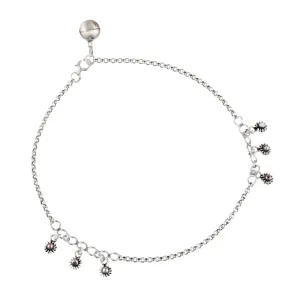 Sterling Silver Flower Charm Anklet Ankle Chain Bracelet