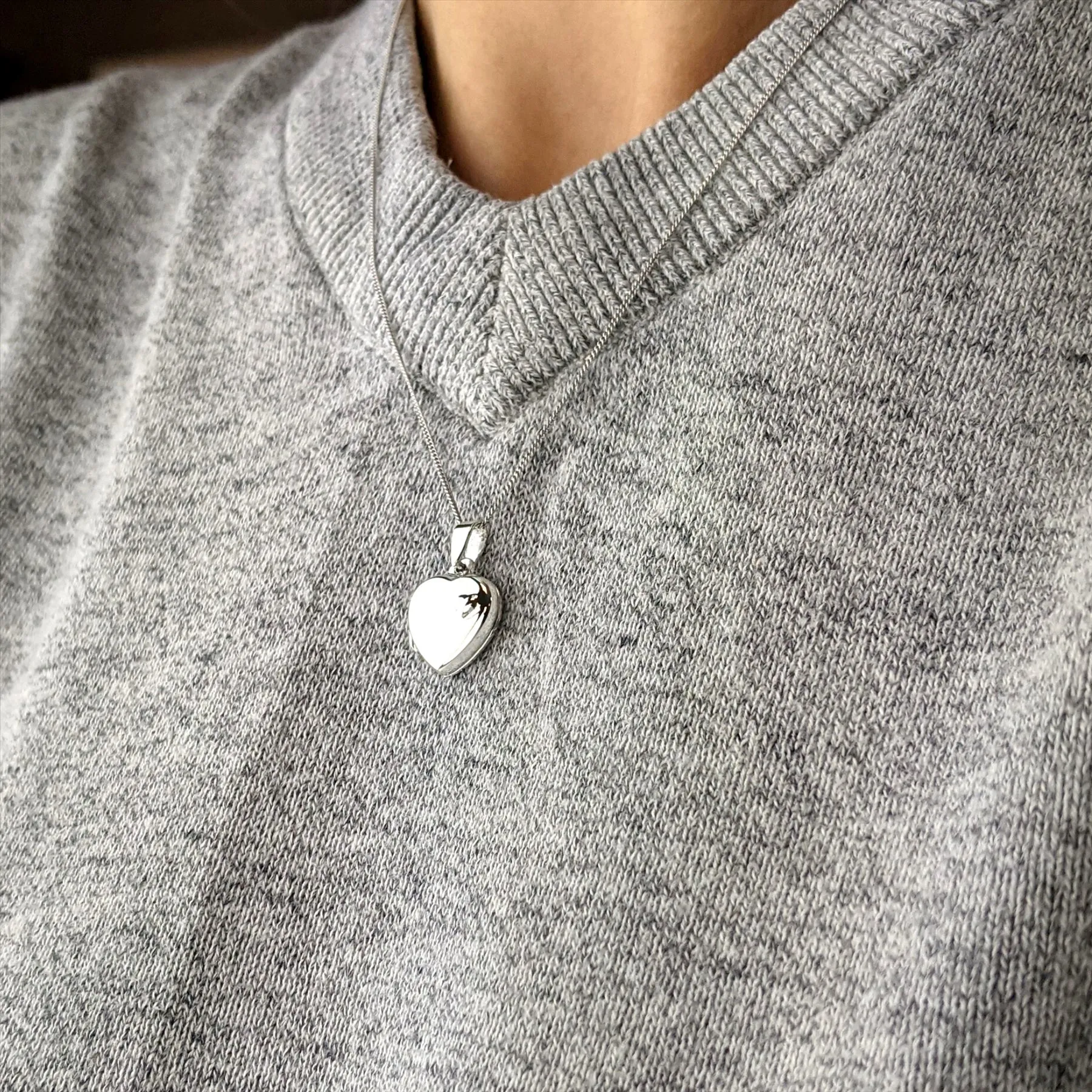 Sterling Silver Heart Locket Pendant Chain Necklace - Classic Design