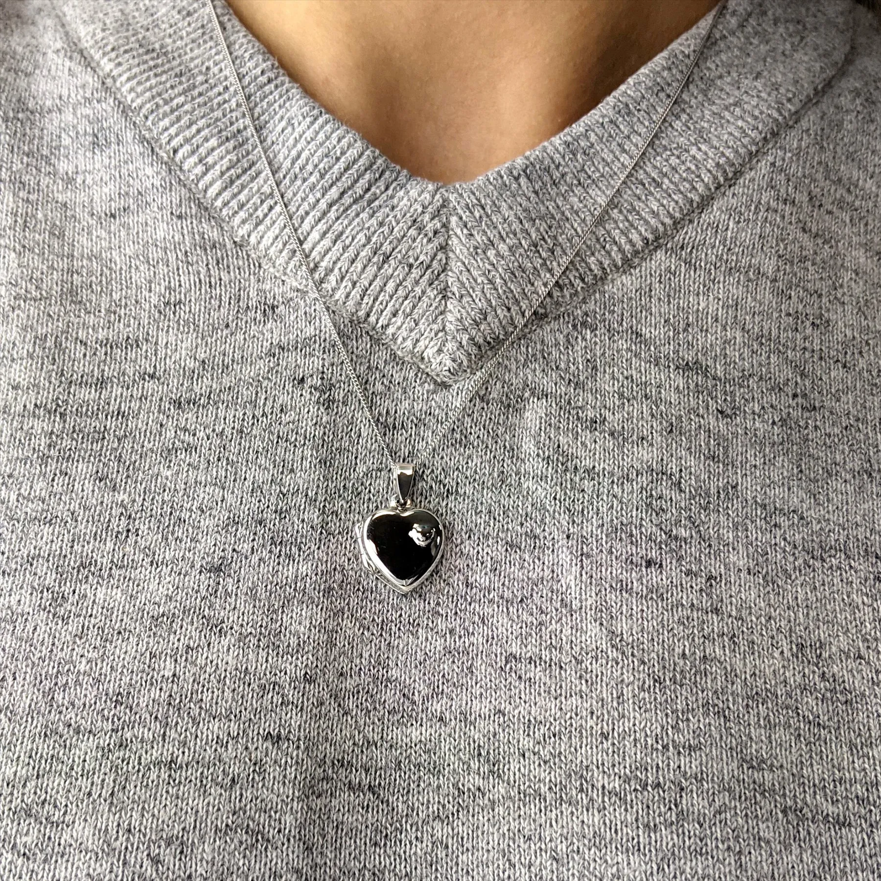 Sterling Silver Heart Locket Pendant Chain Necklace - Classic Design