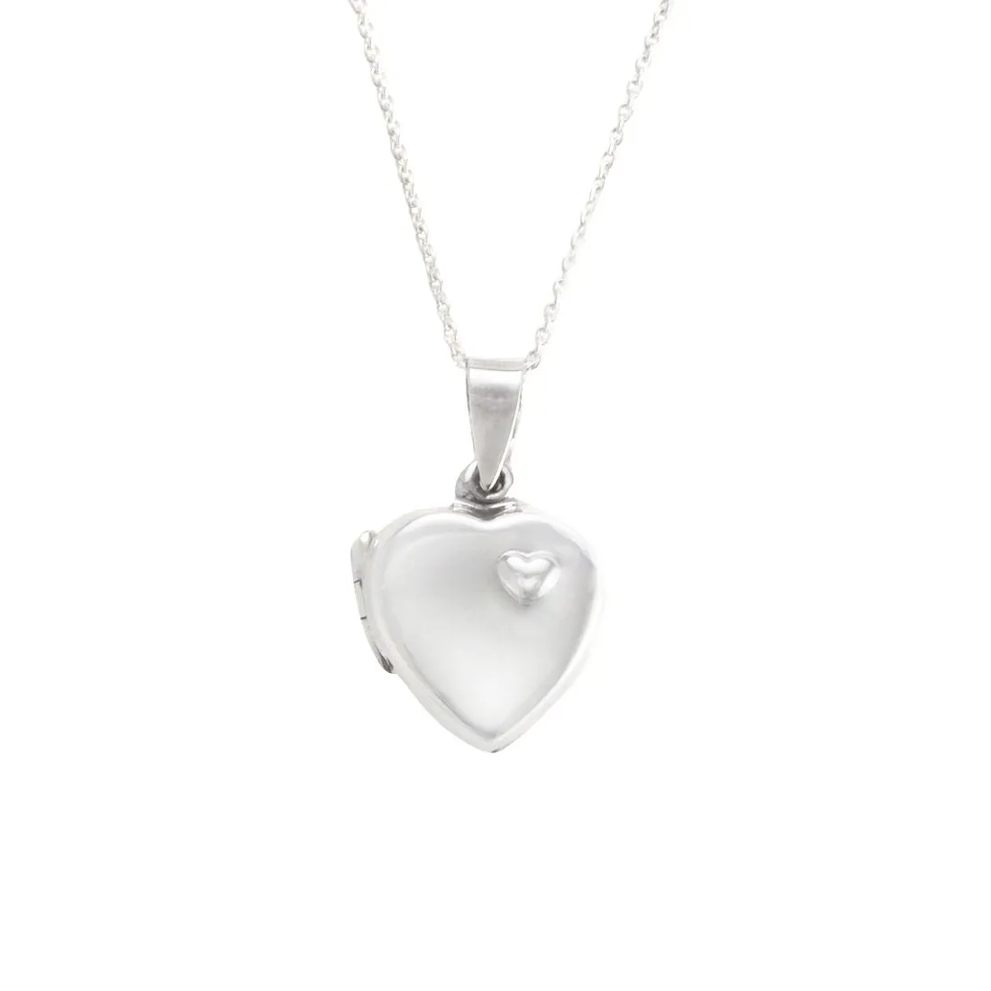 Sterling Silver Heart Locket Pendant Chain Necklace - Classic Design
