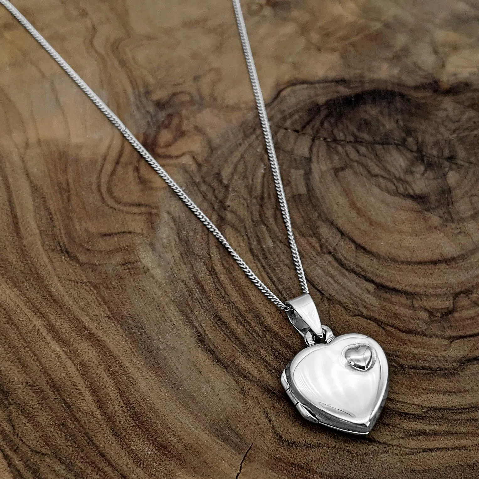 Sterling Silver Heart Locket Pendant Chain Necklace - Classic Design