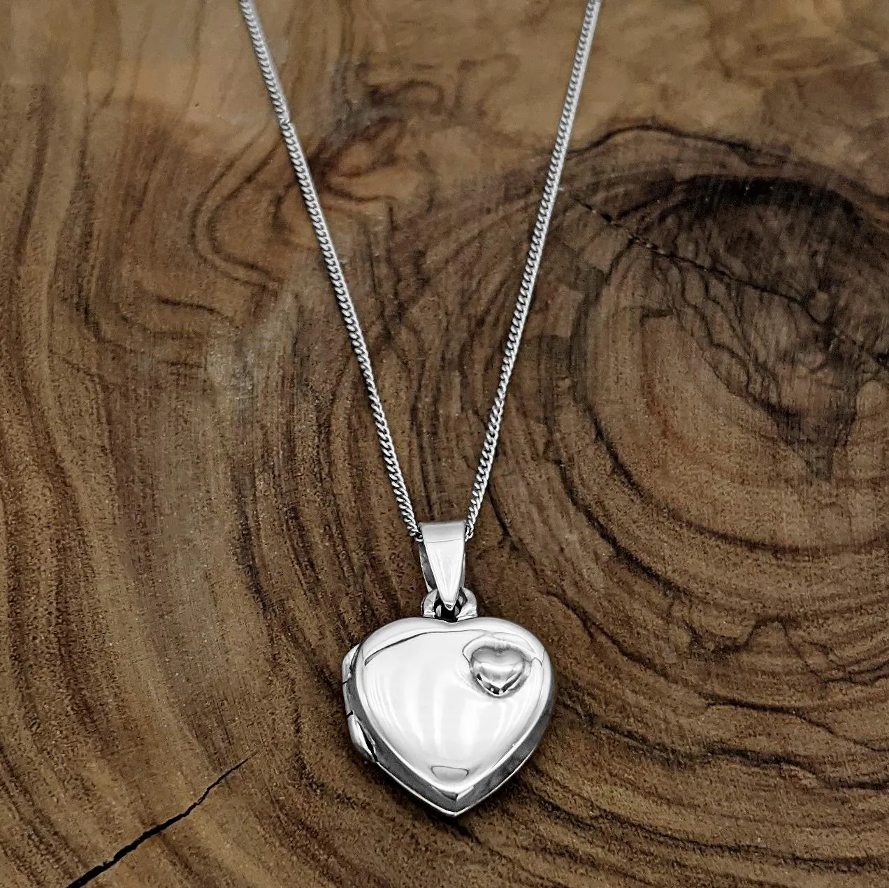 Sterling Silver Heart Locket Pendant Chain Necklace - Classic Design
