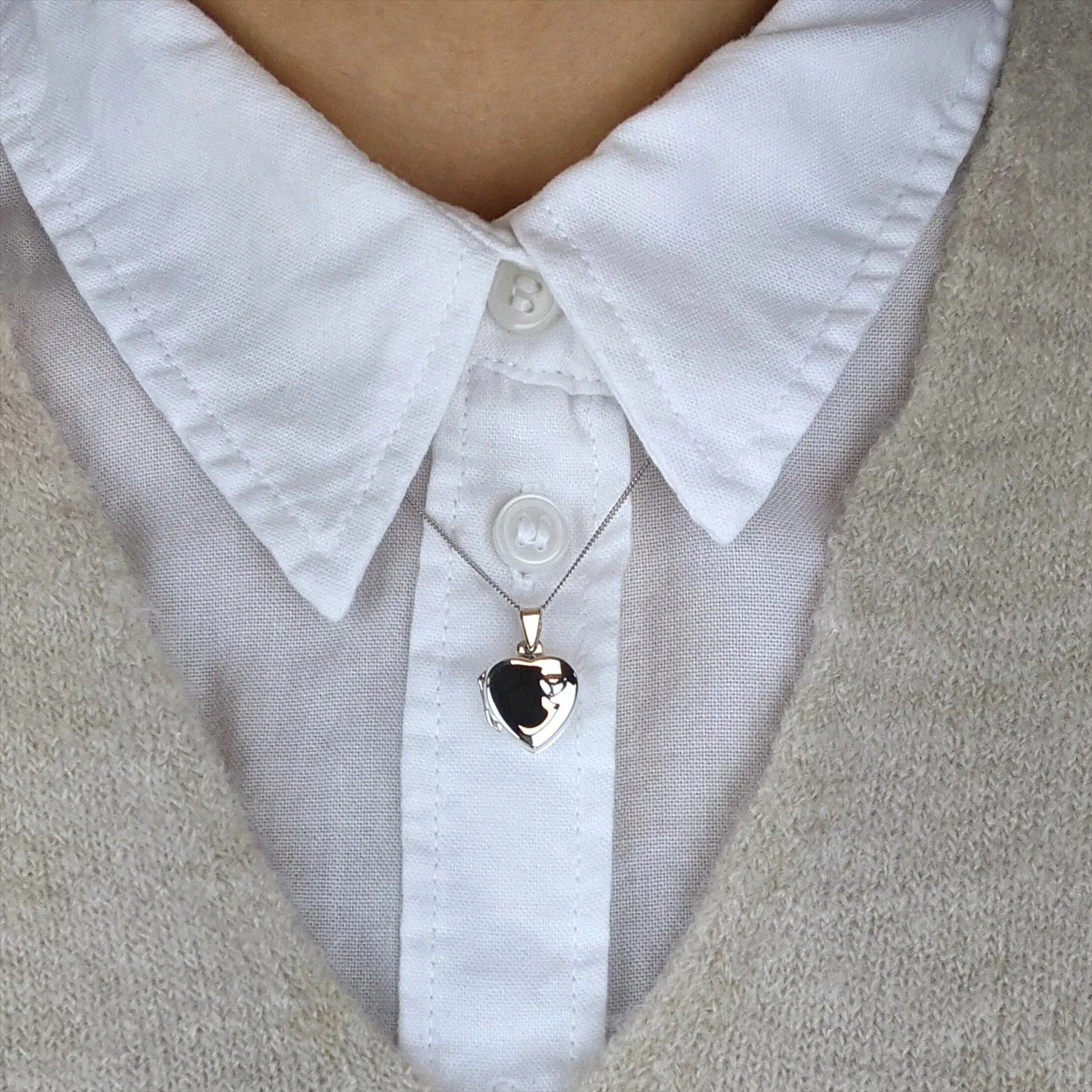 Sterling Silver Heart Locket Pendant Chain Necklace - Classic Design