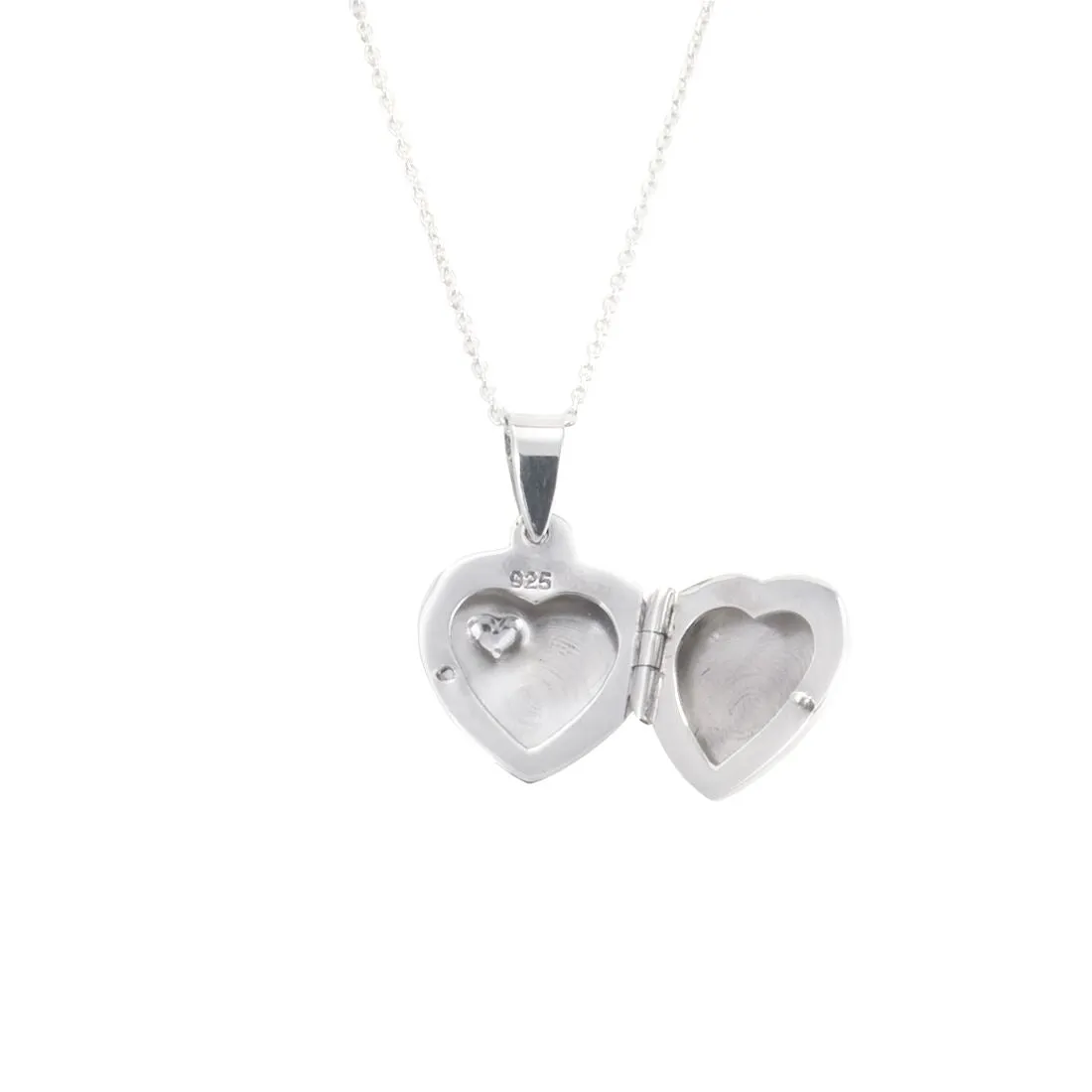 Sterling Silver Heart Locket Pendant Chain Necklace - Classic Design