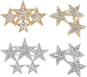 SUPERFINDINGS 4Pcs 4 Styles Crystal Star Pin Alloy Star Lapel Badge Pin Platinum Lapel Brooch Pentagram Star Badge Rose Gold Rhinestone Brooch Metal Brooch Pins For Woman Wedding Birthday Gift