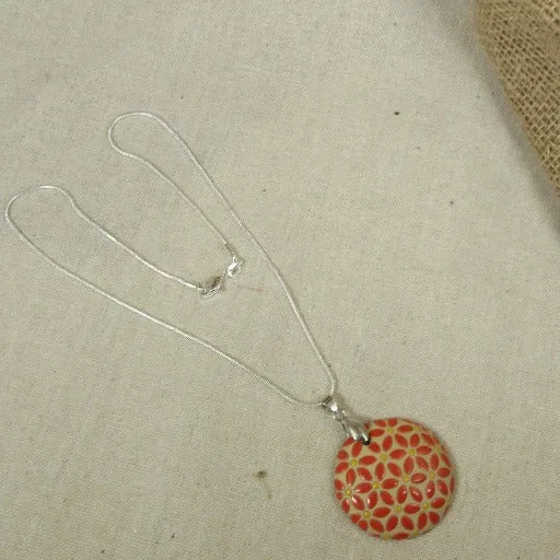Tan & Orange Handmade Pendant Necklace