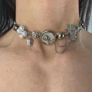 TAVIMART  -  New Vintage Punk Rose Necklace Trend Silver Color Heart Bell Orchid Flower Pendant Hip Hop Jewelry for Women Male Unisex