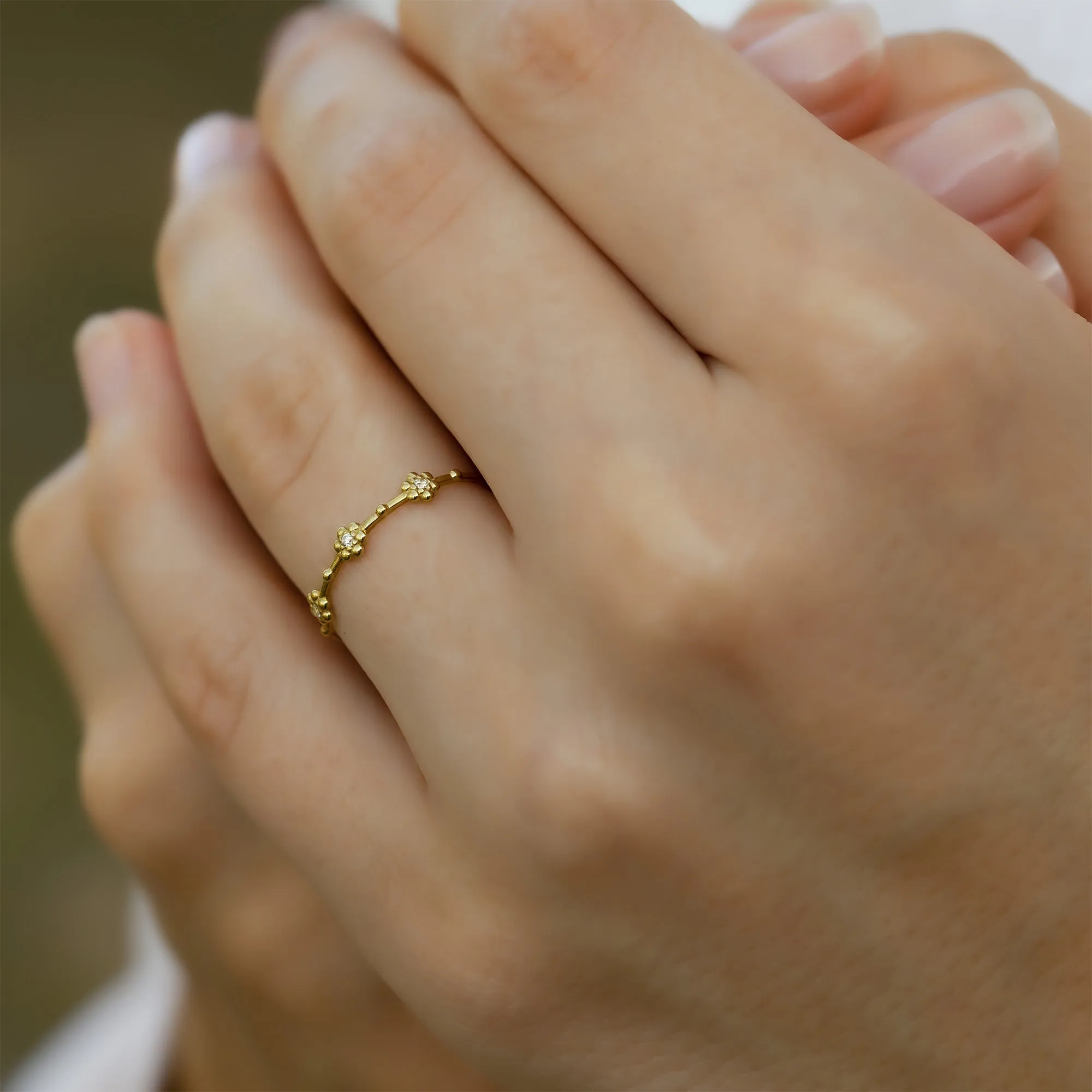 Tiny Flower Ring in 14K Solid Gold